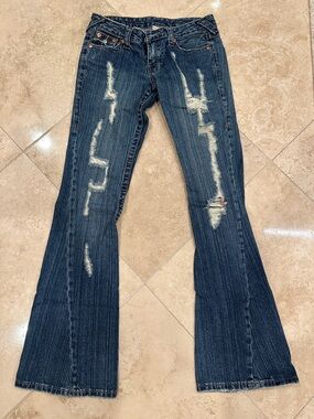 TRUE RELIGION Dark Blue Distressed Flared Women’s Jeans
